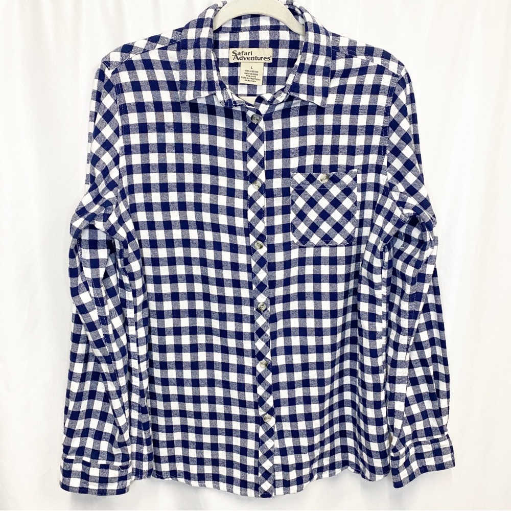 Safari Adventures Navy & White Gingham Flannel Button Down Shirt